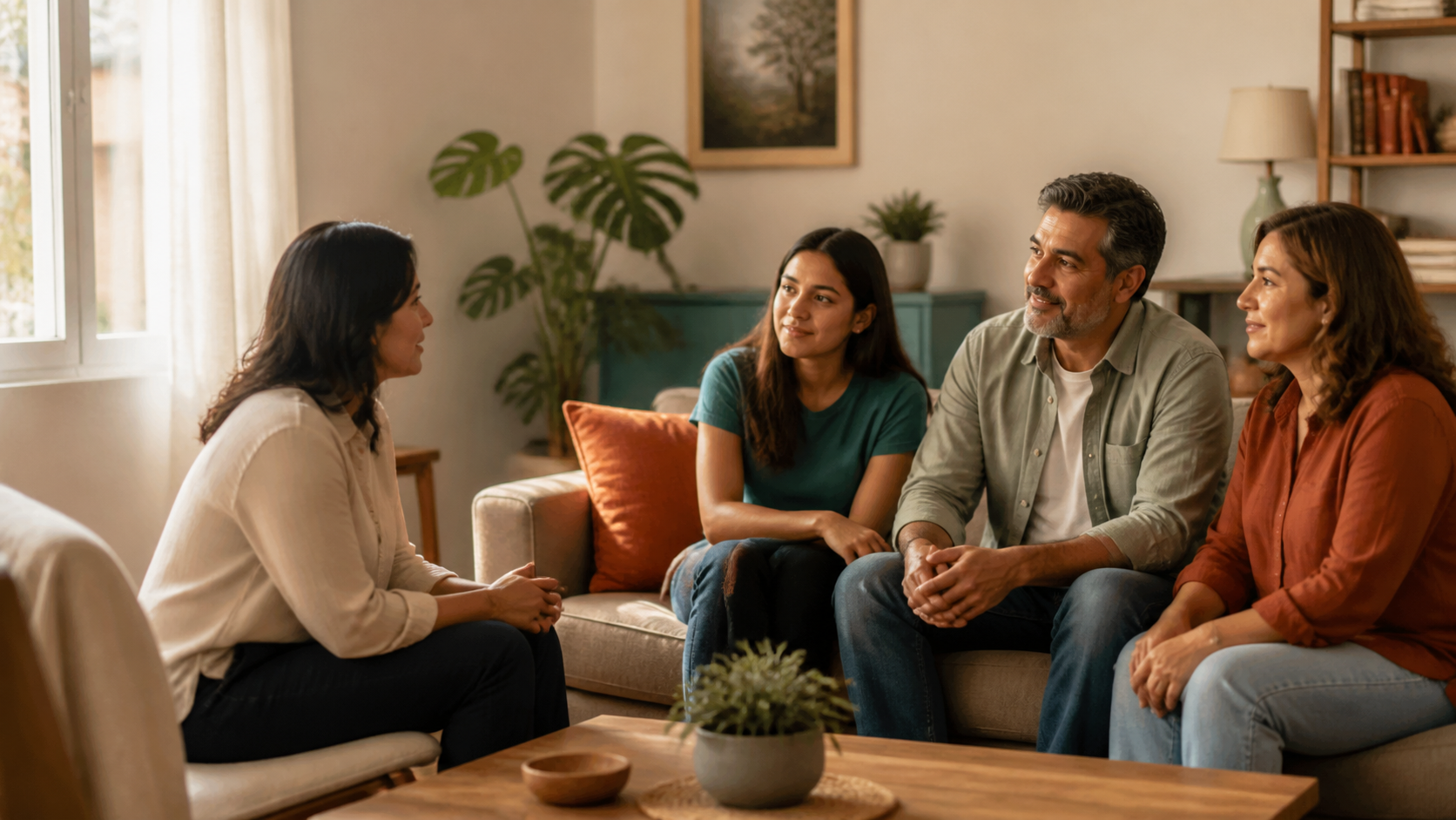 Familia recibiendo orientación profesional